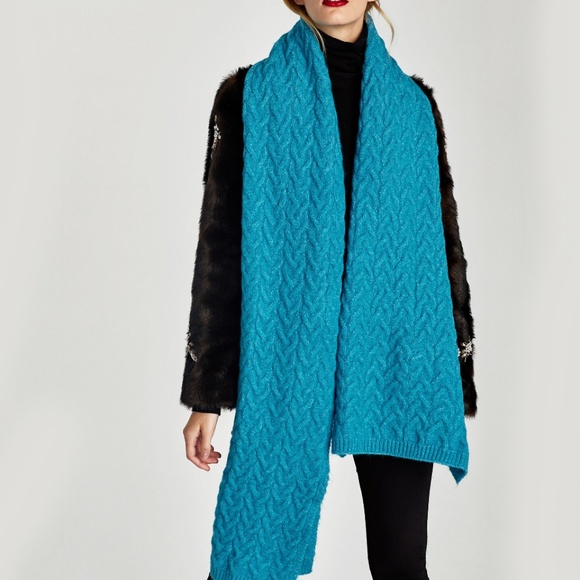 Zara Accessories - NWT RARE Zara Blue Oversized Soft Cable Knit Scarf